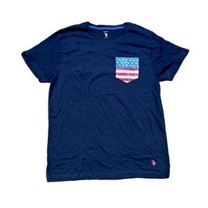 U.S. POLO ASSN. Navy Blue Sleepwear Shirt W/American Flag Pocket Size Large